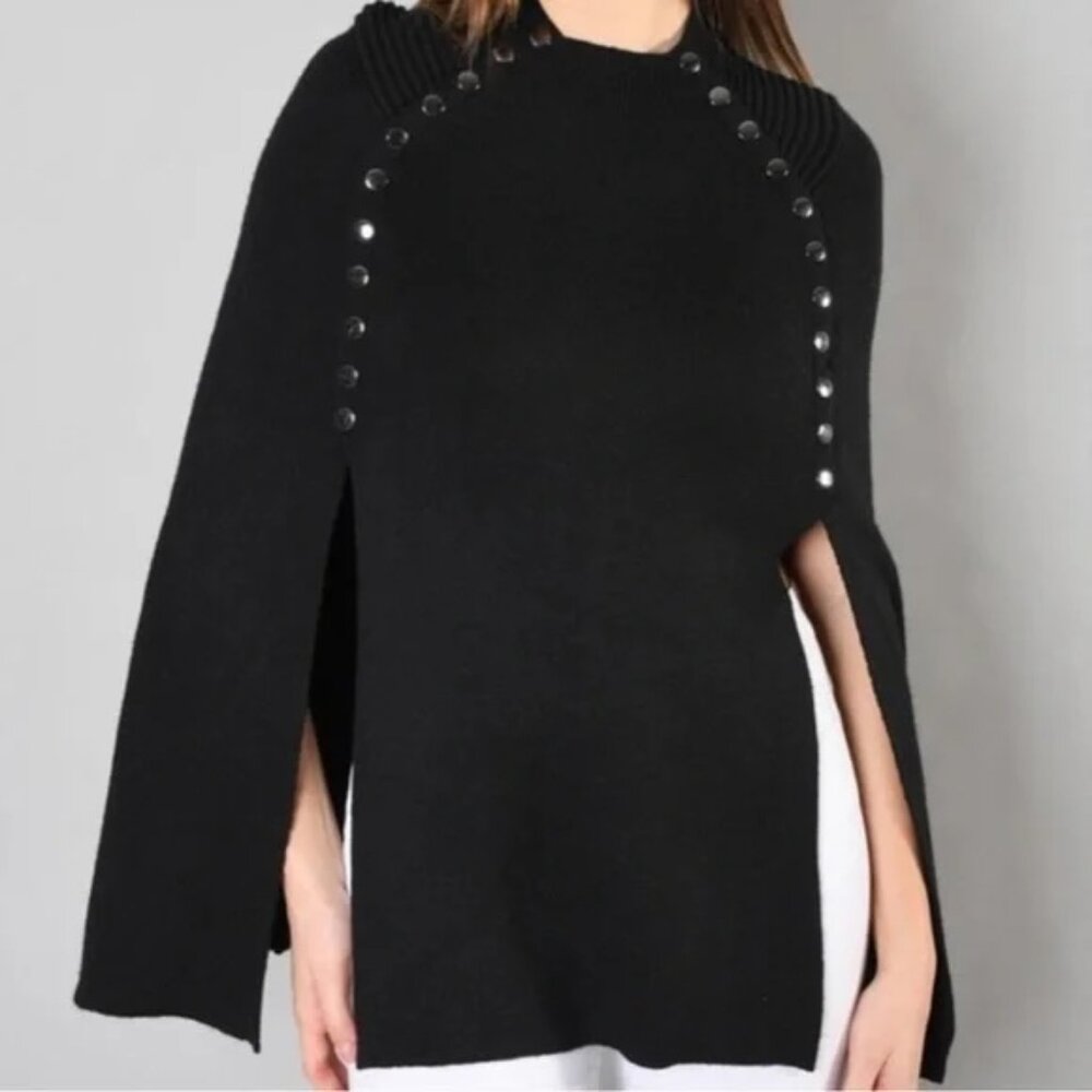 Maje Black Knit Poncho Cape